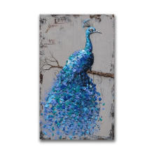 Blue/pink Modern Peacock Painting Mixed Media Arts